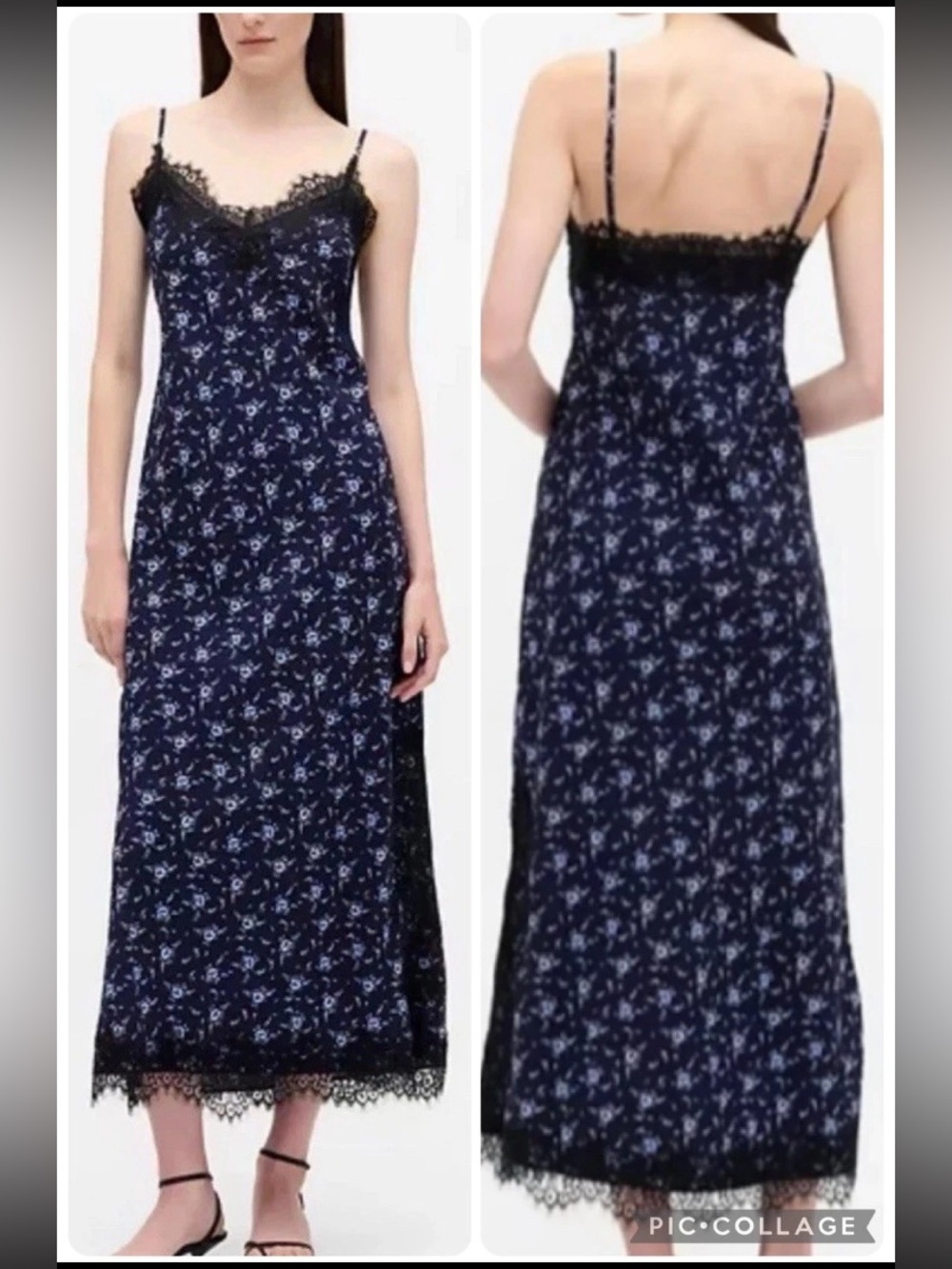 NWT! GAP Women Size S Blue Print Floral Lace Trim Maxi Slip Dress Sleeveless